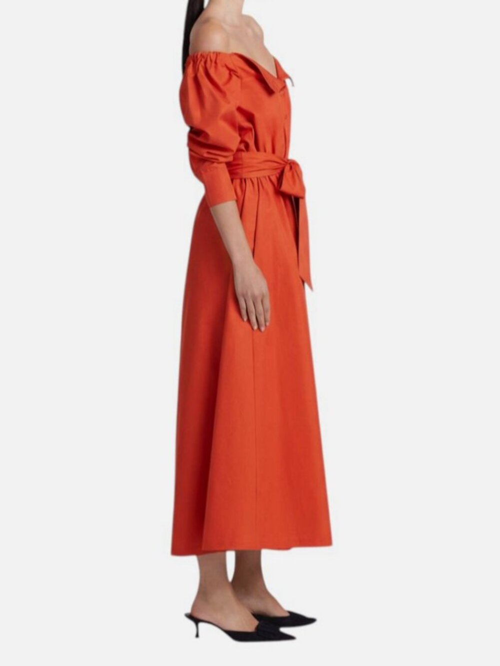 Altuzarra Women's Orange Off-Shoulder Button-Up Self-Tie Zora Dress Size 44 - Picture 2 of 4